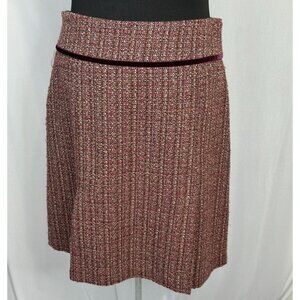 Kenneth Cole Burgundy Tweed Wool Blend Pleated Skirt w/Velvet Trim & Bow Sz 10